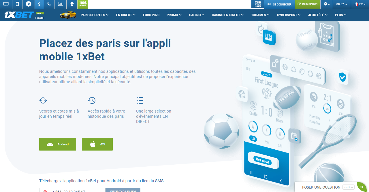 1xBet mobile version